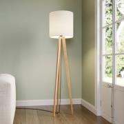 Stoffen vloerlamp Nida met houten frame, witte kap