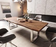 DELIFE Eettafel Edge 260x100 XL acacia bruin roestvrijstaal smal Live-...