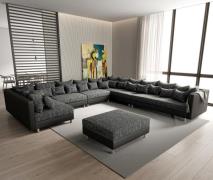 DELIFE Woonlandschap Clovis XXL zwart modulaire bank ottomane rechts
