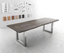 DELIFE Eettafel Edge 260x100 acacia platina roestvrijstaal breed Live-...