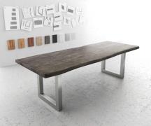 DELIFE Eettafel Edge 260x100 XL acacia platina roestvrijstaal breed Li...