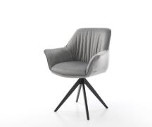 DELIFE Eetkamerstoel Keila-Flex met armleuning fluweel grijs kruisfram...