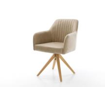 DELIFE Eetkamerstoel Greg-Flex microvelours beige vintage houten frame...