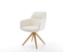 DELIFE Eetkamerstoel Pejo-Flex bouclé wit houten frame hoekig natuur p...