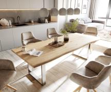 DELIFE Eettafel Edge 260x100x2,5-3 eiken natuur roestvrijstaal smal Li...