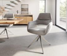 DELIFE Eetkamerstoel Yago-Flex met armleuning fluweel grijs kruisframe...