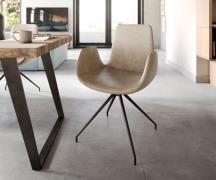 DELIFE Eetkamerstoel Ilia-Flex met armleuning microvelours beige vinta...