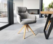 DELIFE Eetkamerstoel Zelia-Flex met armleuning fluweel grijs houten fr...