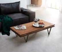 DELIFE Salontafel Stonegrace 117x60 cm acacia bruin Leisteen V-poot zw...