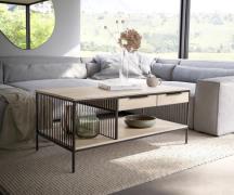 DELIFE Salontafel Libina 120x60 cm Mango White Wash metaal zwart 2 lad...