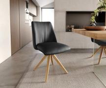 DELIFE Draaistoel Elso-Flex echt leer zwart houten frame hoekig natuur...