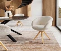 DELIFE Draaistoel Vinka-Flex met armleuning bouclé wit houten frame ho...