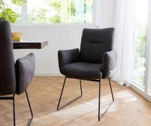 DELIFE Eetkamerstoel Jova-Flex met armleuning microvelours antraciet v...