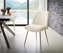 DELIFE Eetkamerstoel Elso-Flex bouclé wit 4-poot conisch roestvrij sta...