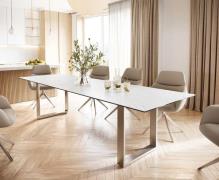 DELIFE Eettafel Edge 300x100 keramiek Laminam® Statuarietto wit roestv...