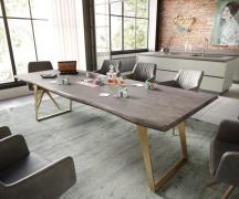 DELIFE Eettafel Edge 260x100 acacia platina  roestvrij staal  Gold sch...