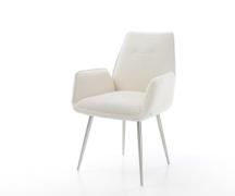 DELIFE Eetkamerstoel Zoa-Flex bouclé wit 4-poot conisch roestvrij staa...