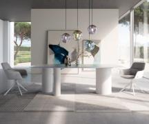 DELIFE Eettafel Edge Boot 240x120 Reliefglas Perlmutt 3D-Design Troa m...