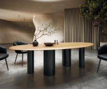 DELIFE Eettafel Edge Oval 280x130x2,5 eiken natuur Pilier metaal zwart...