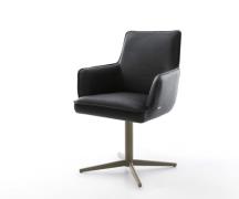 DELIFE Draaistoel Heira-Flex met armleuning echt leer zwart kruispoot ...