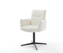 DELIFE Draaistoel Jova-Flex met armleuning bouclé wit kruispoot zwart ...