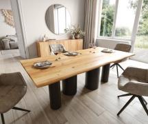 DELIFE Eettafel Edge 200x100x2,5-3 eiken natuur Pilier metaal zwart Li...