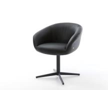 DELIFE Draaistoel Vinka-Flex met armleuning echt leer zwart kruispoot ...