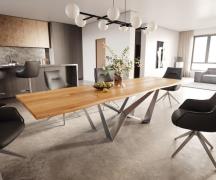 DELIFE Eettafel Edge 300x100x4 eiken natuur Spider vlak staal RVS Live...