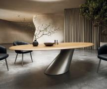 DELIFE Eettafel Edge Oval 280x130x2,5 eiken natuur Cono metaal zilver ...