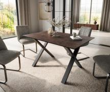 DELIFE Eettafel Edge 140x90 glas antiek bruin X-frame metaal zwart