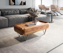 DELIFE Salontafel Kiano 100x50 cm natuur acacia 2 laden V-poot roestvr...