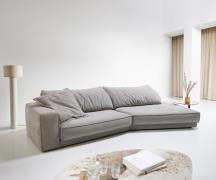 DELIFE Big- Sofa Snoosh 400x150 cm vlakgeweven grijs Recamiere rechts