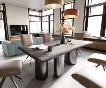 DELIFE Eetkamertafel Edge 200x100 XL acacia platina Troa roestvrij sta...