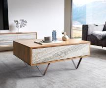 DELIFE Salontafel Kleo 80x60 cm natuur  acacia 2 laden V-poot roestvri...