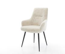 DELIFE Eetkamerstoel Zelia-Flex met armleuning pluchen crème-wit 4-poo...