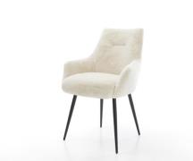 DELIFE Eetkamerstoel Alja-Flex met armleuning pluchen crème-wit 4-poot...