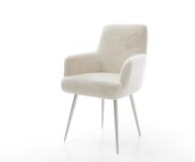 DELIFE Eetkamerstoel Heira-Flex met armleuning pluchen crème-wit 4-poo...