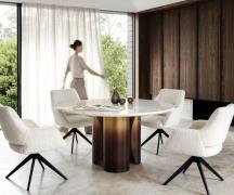 DELIFE Eettafel Adenza rond 140x140 cm marmer wit metaal goud Fusion F...