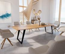 DELIFE Eettafel Edge Boot 300x120x2,5-3 eiken natuur metaal schuin zwa...