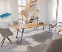 DELIFE Eettafel Edge Boot 300x120x2,5-3 eiken natuur roestvrij staal  ...