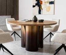 DELIFE Eettafel Adenza rond 140x140 cm acacia naturel metaal goud fusi...