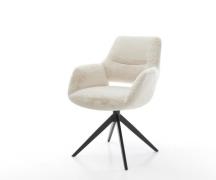 DELIFE Draaistoel Yago-Flex met armleuning pluchen crème-wit kruisfram...