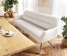 DELIFE Eetkamerbank Taya-Flex 200 cm bouclé crème-wit hoekig kruisfram...