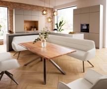 DELIFE Eetkamerbank Taya-Flex 285x190 cm bouclé crème-wit hoekig kruis...