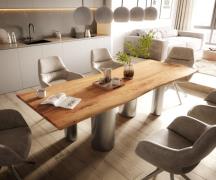 DELIFE Eetkamertafel Edge 260x100 acacia natuurPilier roestvrij staal ...
