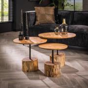 Salontafel set met boomstam voet | Massief acacia | Set van 3