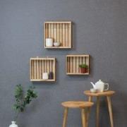 Furniteam - Design Massief Houten Wandrekken, Set van Drie Stuks Natur...