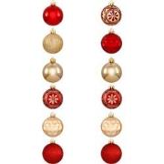 Breukvaste kerstballen set Goud/ Rood - Ø 7 cm - 12-delig