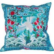 Fine Asianliving Kussenhoes Volledig Geborduurd Blauw Kraanvogel