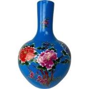 Fine Asianliving Chinese Vaas Blauw Bloemen Pioenen Handgemaakt